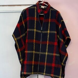 Treasure & Bond Plaid Cape Jacket - Red, Yellow, and Black